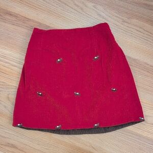 Red Embroidered Mini Skirt - Women